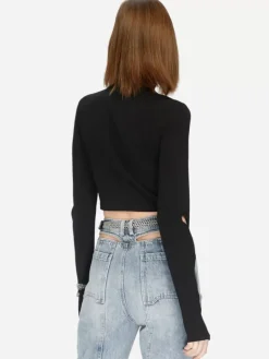 Women C2H4 005 - Arc Layered Hollowed-Out Fitted Jumper