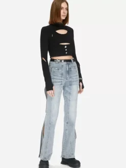 Women C2H4 005 - Arc Layered Hollowed-Out Fitted Jumper