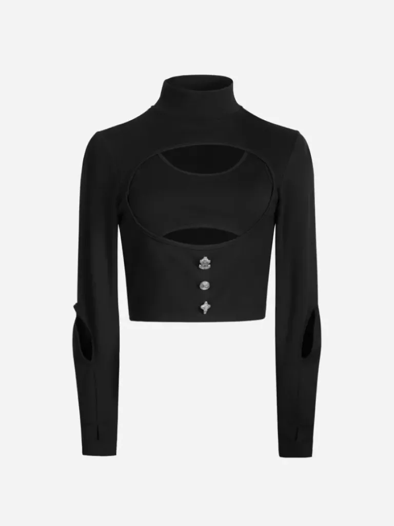 Women C2H4 005 - Arc Layered Hollowed-Out Fitted Jumper