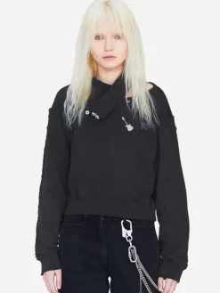 Women C2H4 003 - Distressed Inside-Out Badged Crewneck