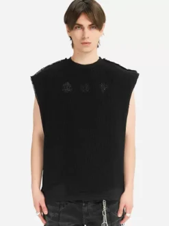 Men C2H4 005 - Distressed Knit Meshing Layered Vest
