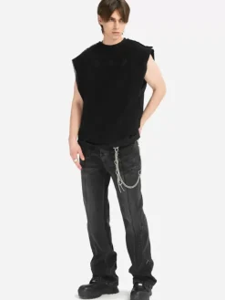 Men C2H4 005 - Distressed Knit Meshing Layered Vest