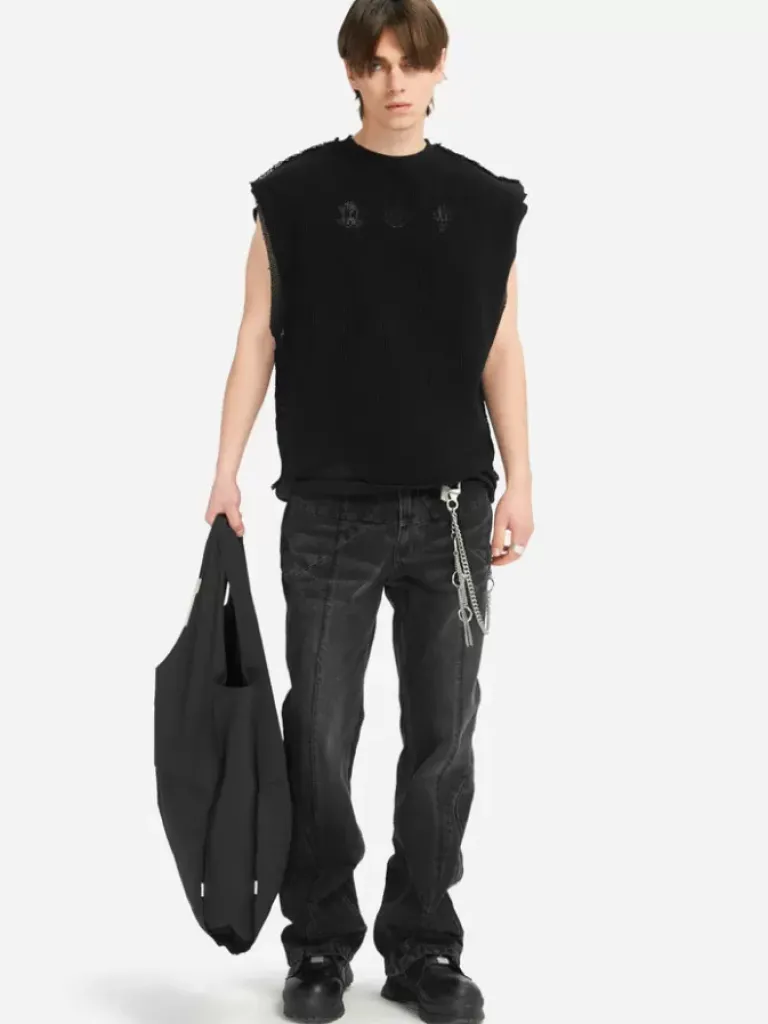Men C2H4 005 - Distressed Knit Meshing Layered Vest