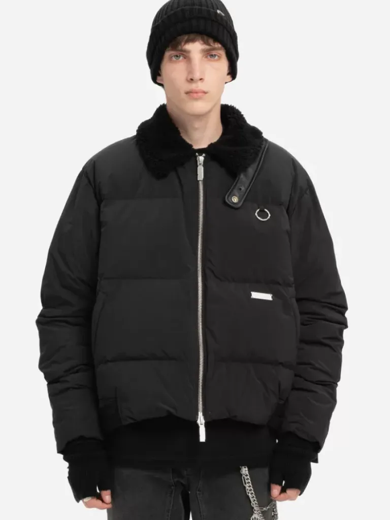 Men C2H4 004 - Faux-Fur Collar Stripe Down Jacket