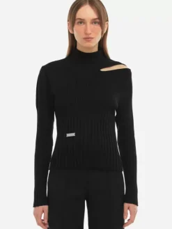 Women C2H4 006 - Hollow-Out Paneled Knit Sweater