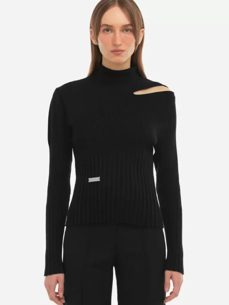 Women C2H4 006 - Hollow-Out Paneled Knit Sweater