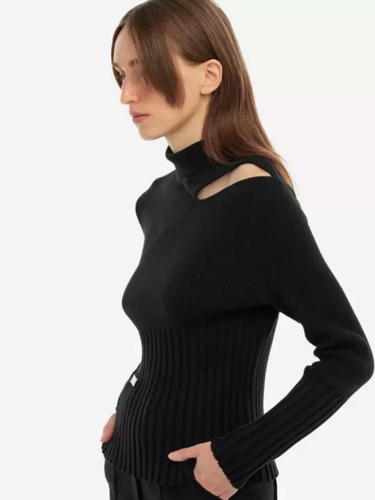 Women C2H4 006 - Hollow-Out Paneled Knit Sweater