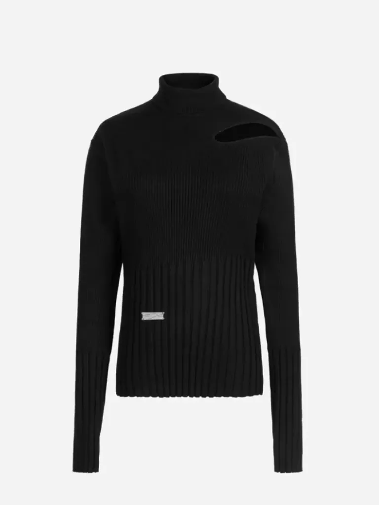 Women C2H4 006 - Hollow-Out Paneled Knit Sweater