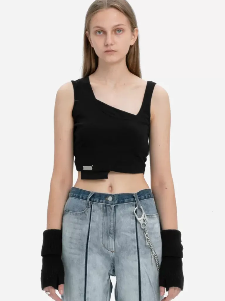Women C2H4 004 - Layered Arch Cutting Knit Tank-Top