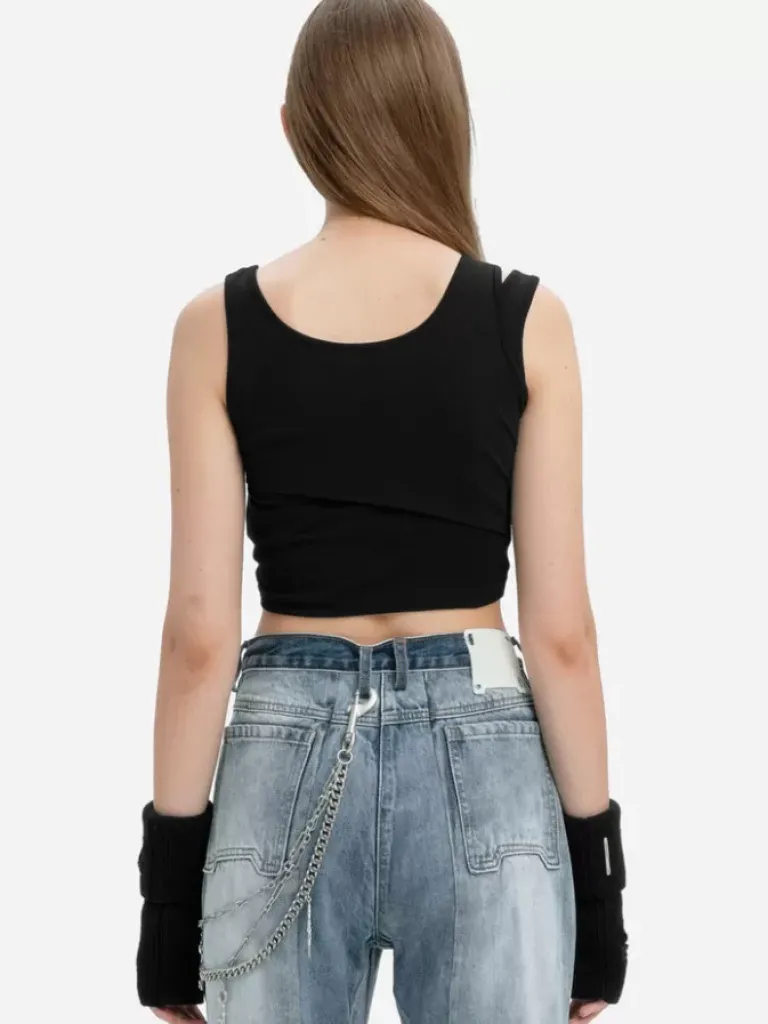 Women C2H4 004 - Layered Arch Cutting Knit Tank-Top