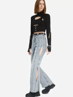 Women C2H4 005 - Layering Paneled Cut-Out Jeans