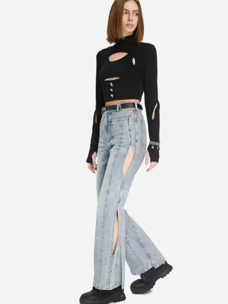 Women C2H4 005 - Layering Paneled Cut-Out Jeans