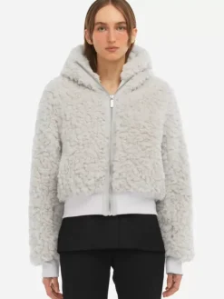 Women C2H4 006 - Leather Stripe Faux-Fur Hooded Jacket