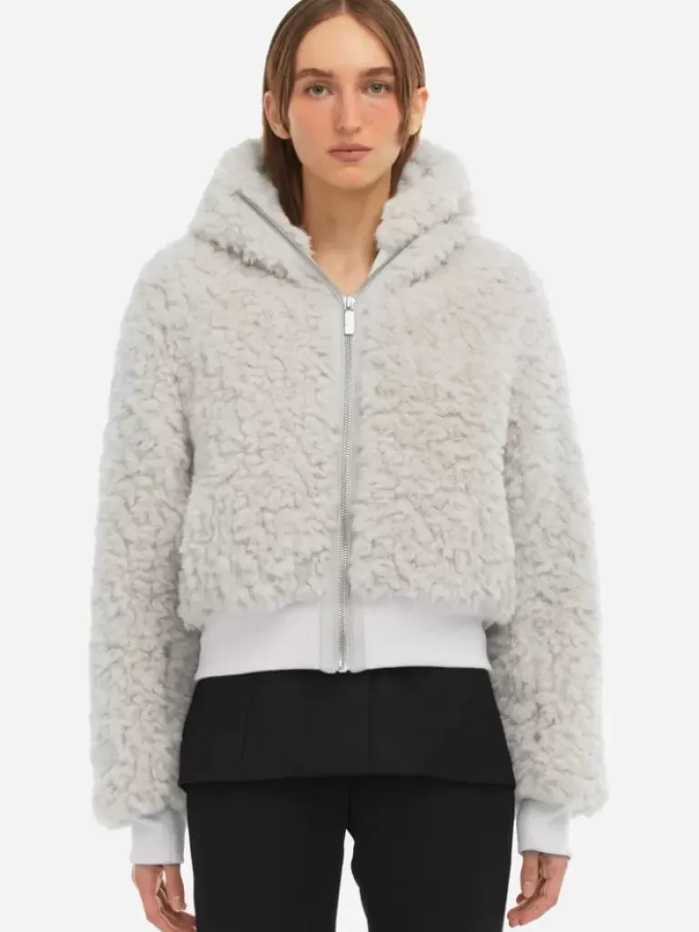 Women C2H4 006 - Leather Stripe Faux-Fur Hooded Jacket