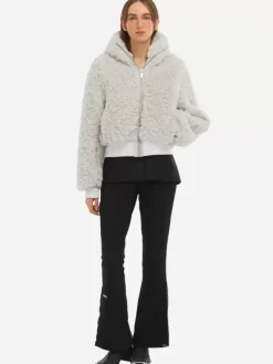 Women C2H4 006 - Leather Stripe Faux-Fur Hooded Jacket