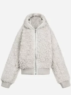 Women C2H4 006 - Leather Stripe Faux-Fur Hooded Jacket