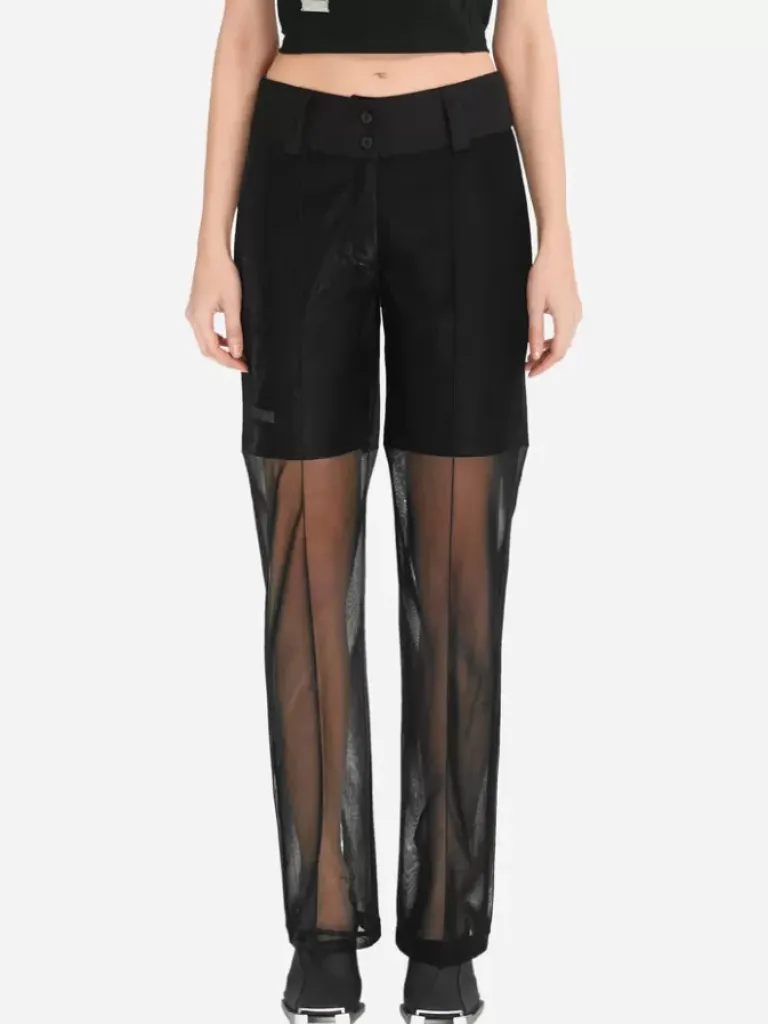 Women C2H4 004 - Metallic Liquid Netting Layered Trousers