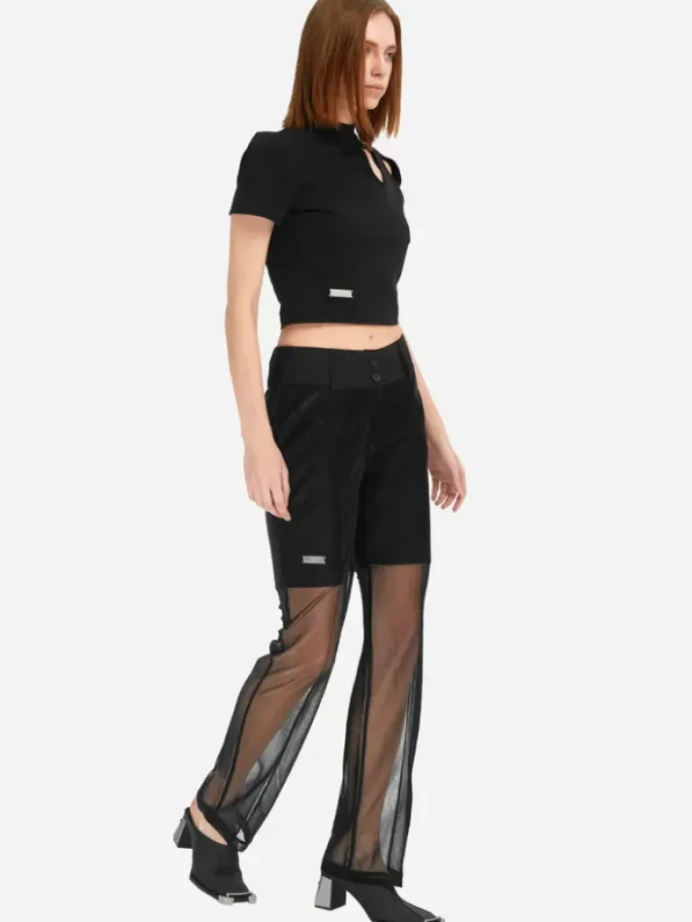 Women C2H4 004 - Metallic Liquid Netting Layered Trousers