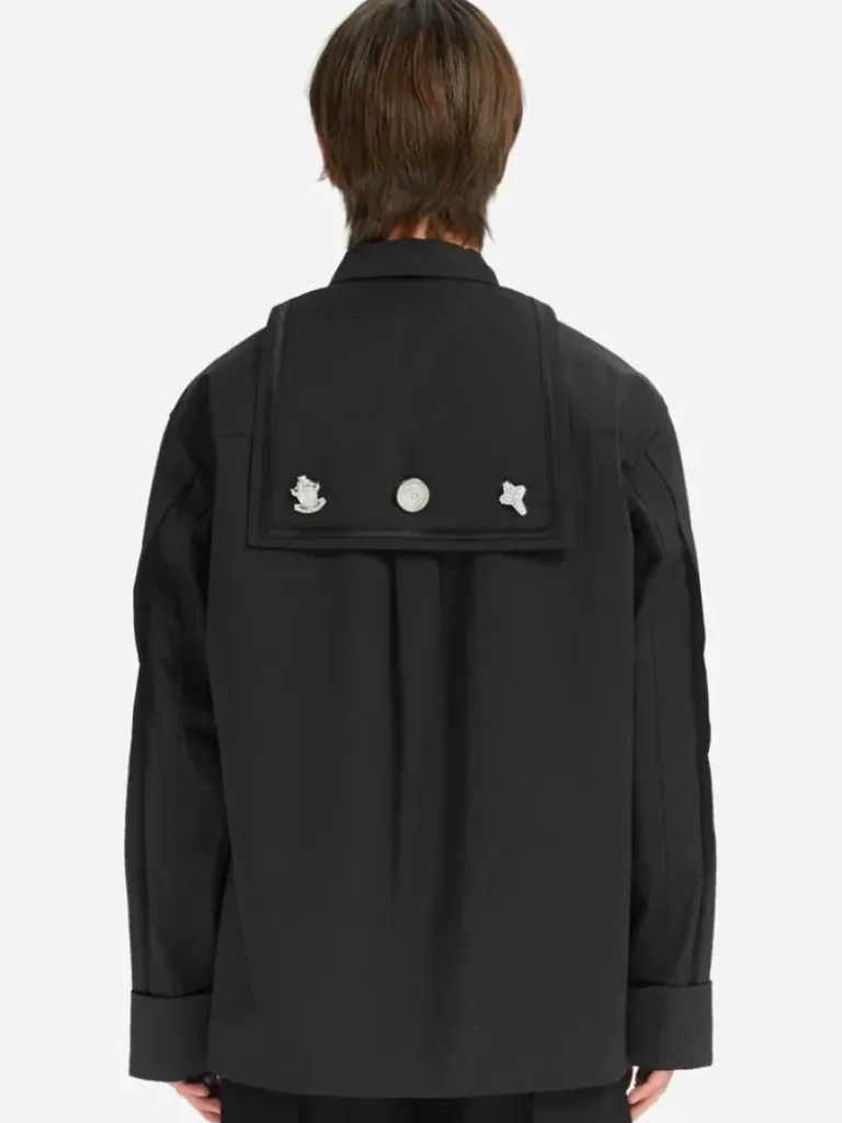 Men C2H4 005 - Paneled Stripe Pleated Badge Shirt