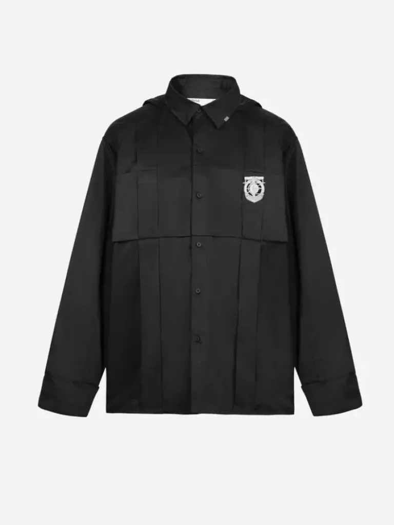 Men C2H4 005 - Paneled Stripe Pleated Badge Shirt