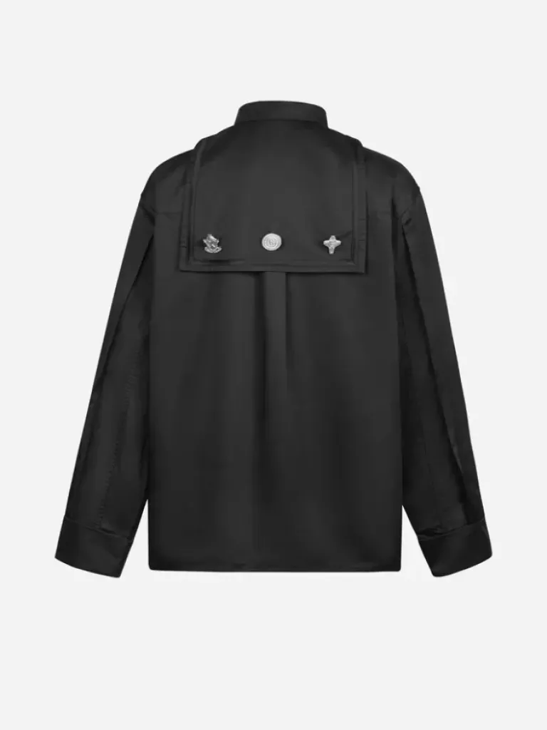 Men C2H4 005 - Paneled Stripe Pleated Badge Shirt