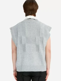 Men C2H4 005 - Panelled Check Knit Vest