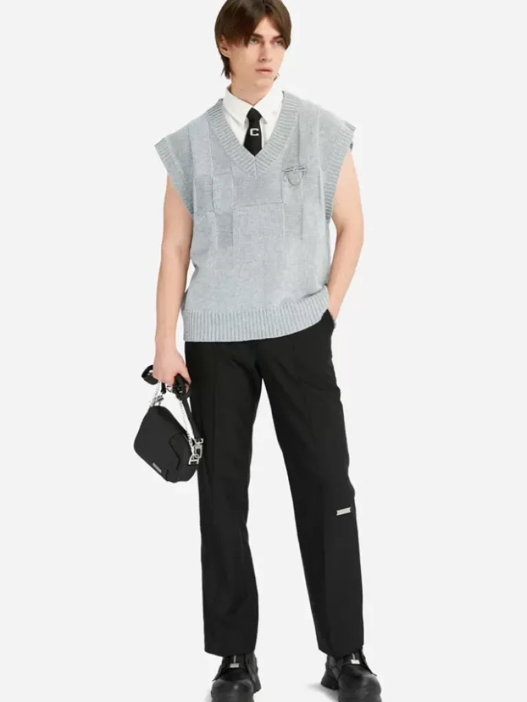 Men C2H4 005 - Panelled Check Knit Vest