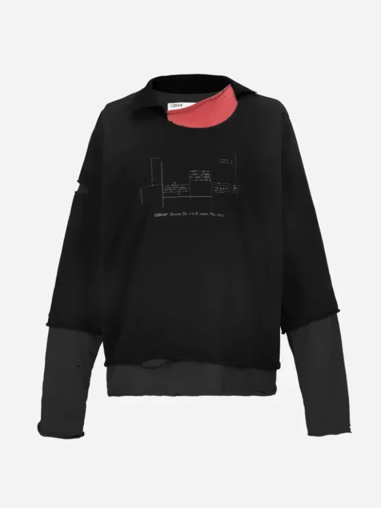 Men C2H4 003 - Panelled Distressed Double Layer Long-Sleeve T-Shirt