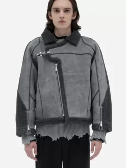 Men C2H4 002 - Panelled Streamline Shearling Jacket