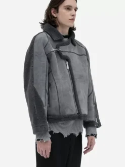 Men C2H4 002 - Panelled Streamline Shearling Jacket