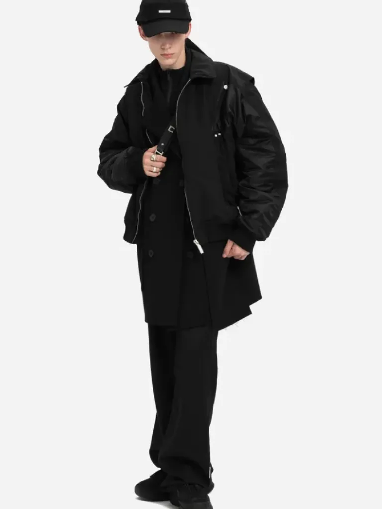 Men C2H4 004 - Quilted Intervein Layered Bomber Jacket