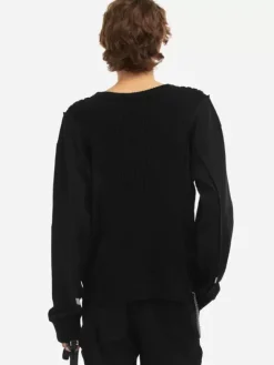 Men C2H4 005 - Solid Knit Paneled Crewneck