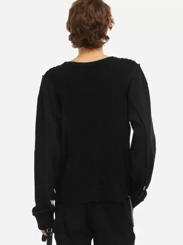 Men C2H4 005 - Solid Knit Paneled Crewneck
