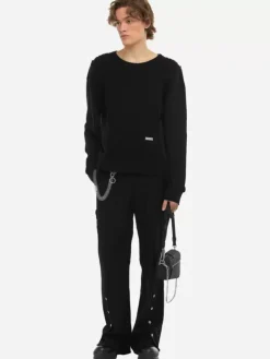 Men C2H4 005 - Solid Knit Paneled Crewneck