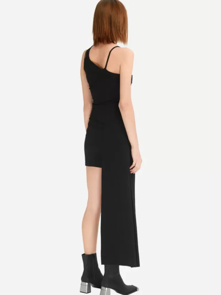 Women C2H4 Staff Uniform Asymmetric Hem Midi Dress