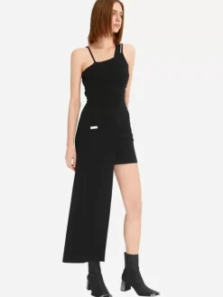 Women C2H4 Staff Uniform Asymmetric Hem Midi Dress