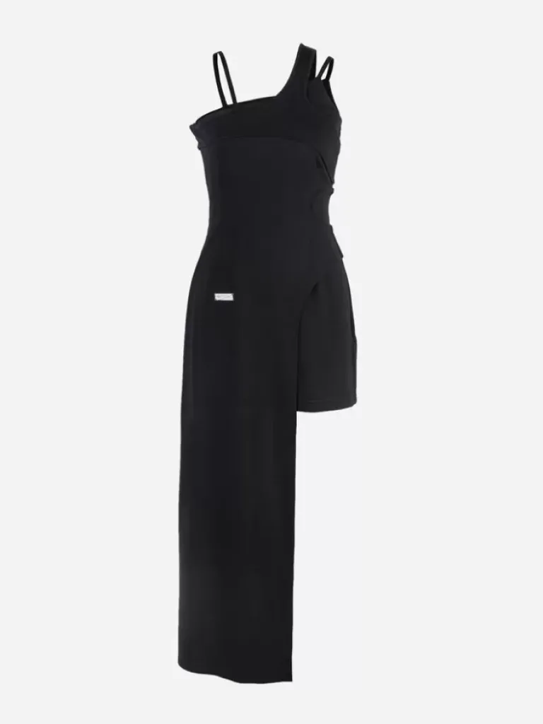 Women C2H4 Staff Uniform Asymmetric Hem Midi Dress