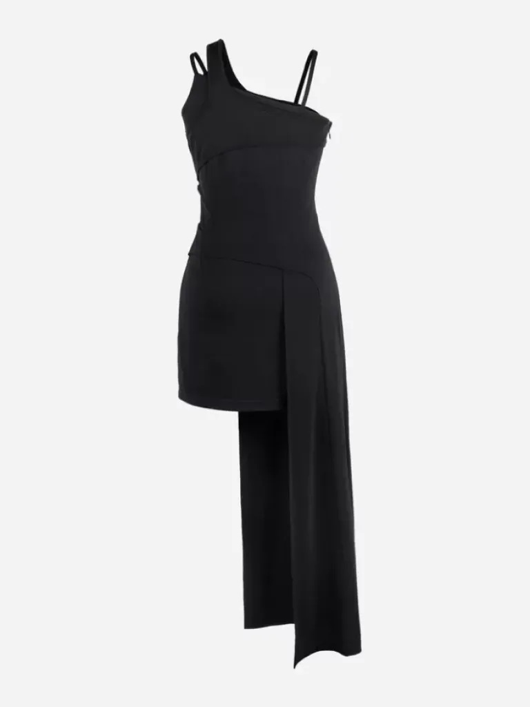 Women C2H4 Staff Uniform Asymmetric Hem Midi Dress