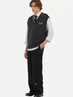 Men C2H4 Staff Uniform Distressed V-Neck Sleeveless Knit Vest