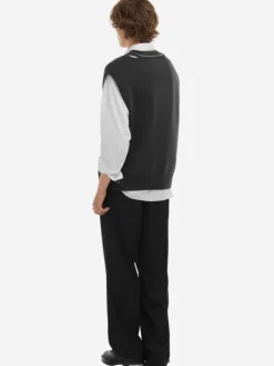 Men C2H4 Staff Uniform Distressed V-Neck Sleeveless Knit Vest