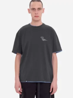 Men C2H4 001-X - Matrix Of Consciousness Printed Distressed Layered T-Shirt