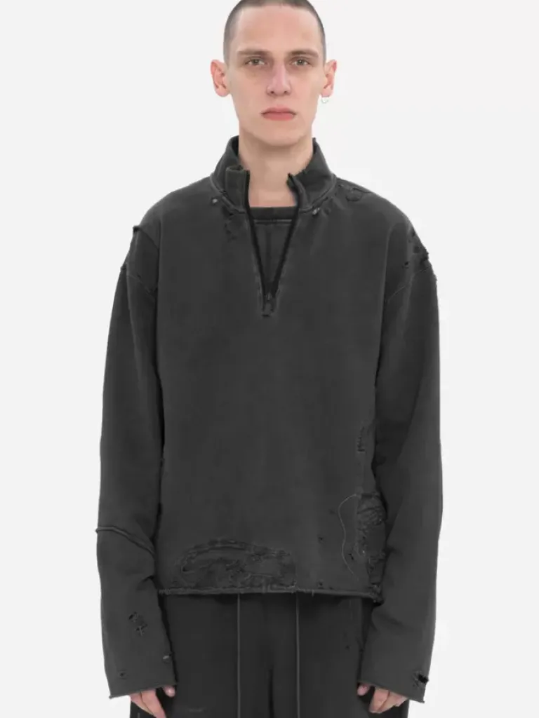 Men C2H4 001-X - Ruin Distressed Zip-Up Crewneck