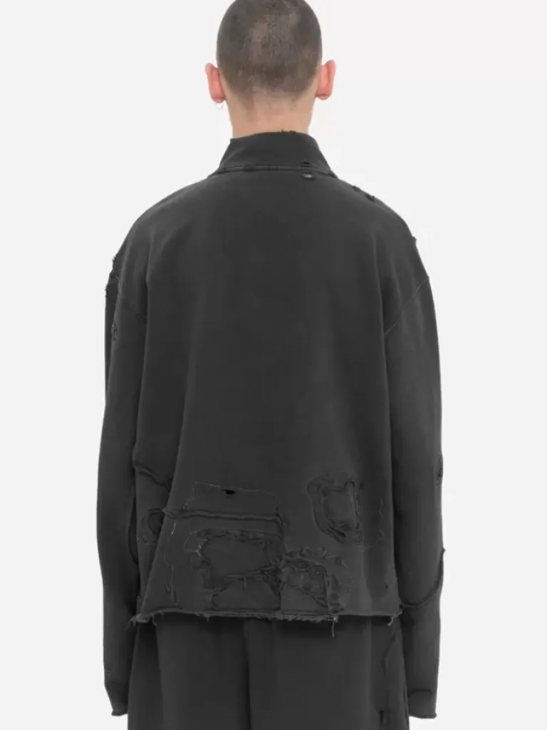 Men C2H4 001-X - Ruin Distressed Zip-Up Crewneck
