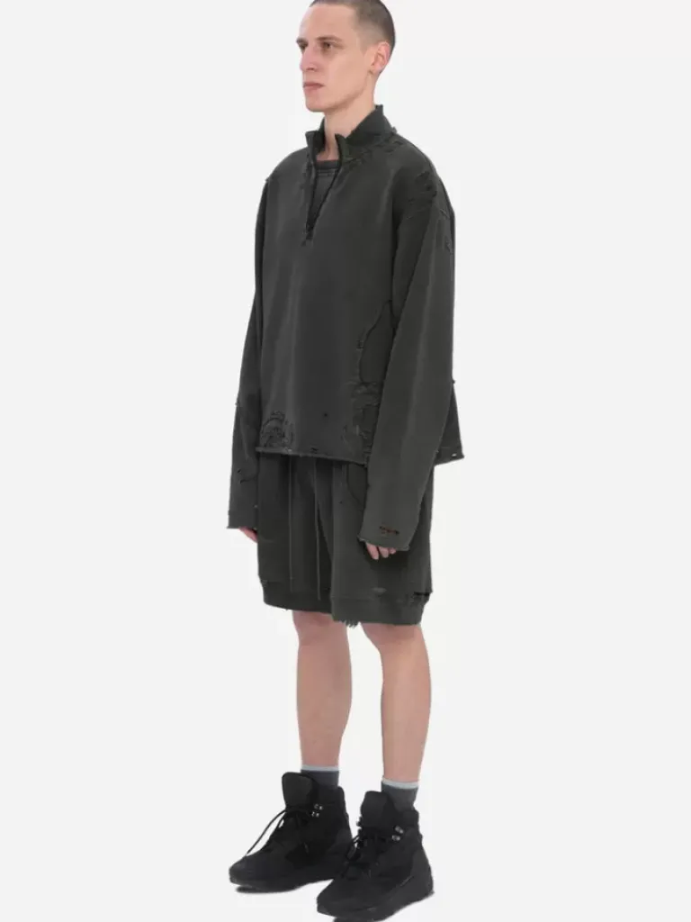 Men C2H4 001-X - Ruin Distressed Zip-Up Crewneck